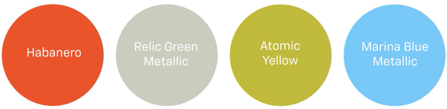A Grid of Four Color Swatches for the 2027 Chevrolet Bolt, From Left to Right.