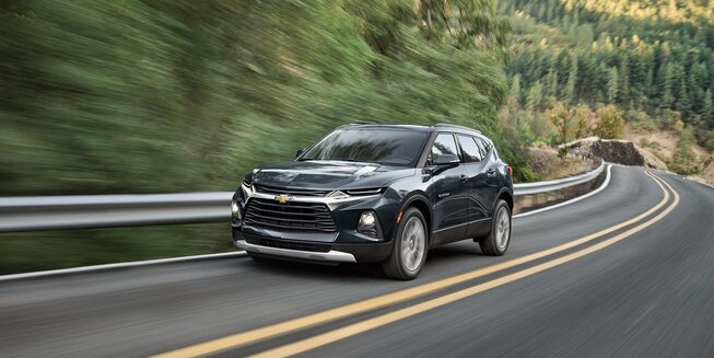 2022 Chevrolet Blazer Driving On The Road Front Driving View.