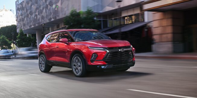 2023 Chevrolet Blazer driving on the road.