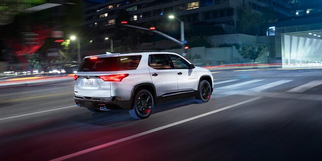 2023 Chevrolet Traverse Mid-Size SUV Exterior in Redline Edition Rear Side View.