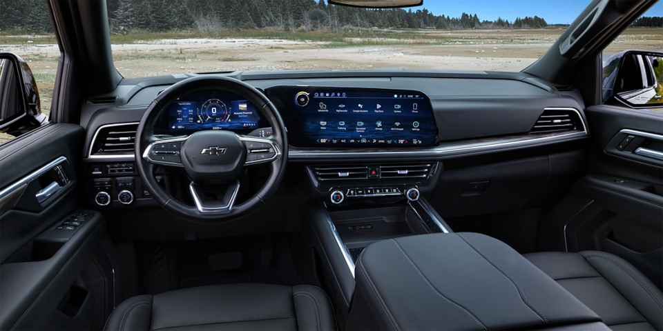 Front interior view of the 2025 Chevrolet Tahoe and 2025 Chevrolet Suburban.