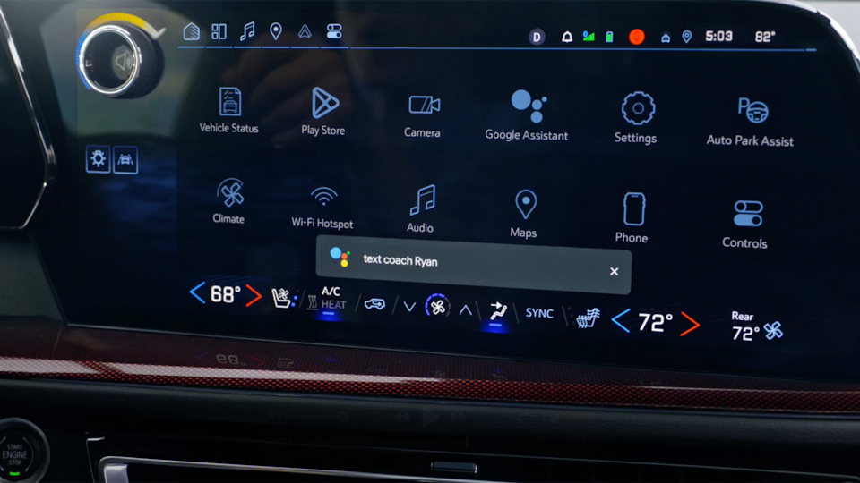 Close up view of the infotainment screen of the 2025 Chevrolet Traverse SUV.
