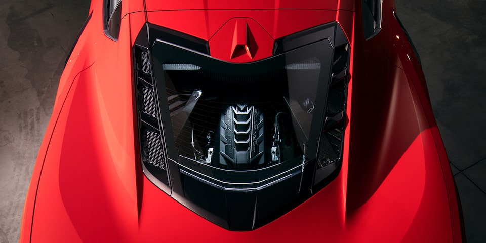 Vue aérienne de la voiture de sport à moteur central Chevrolet Corvette 2023.