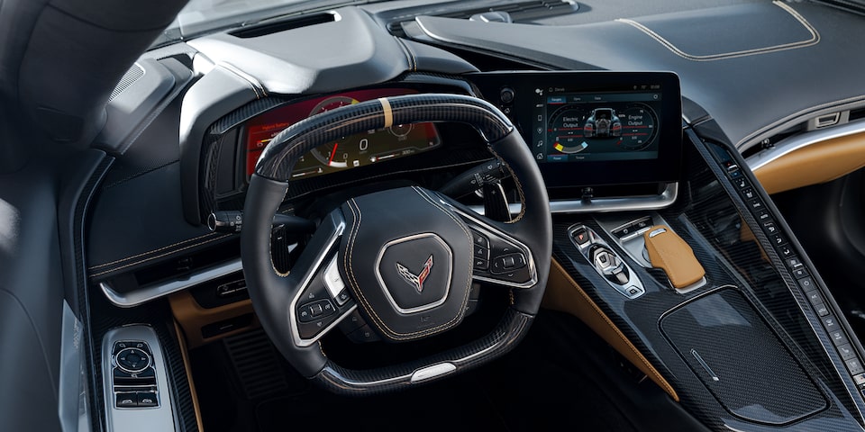 Vue de l’habitacle côté conducteur de la Chevrolet Corvette E-Ray 2024.