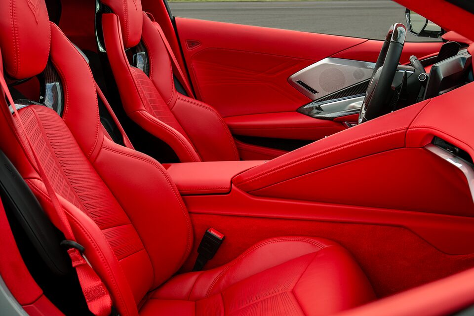 The gorgeous red leather interior of the Chevrolet Corvette Z06 .