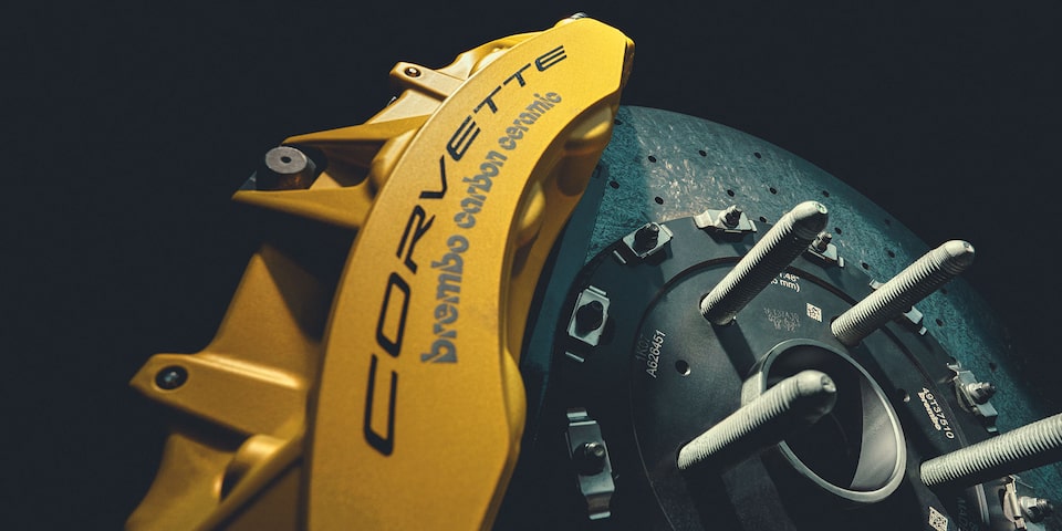 The standard 4-Piston rear brakes of the 2024 Corvette Z06.