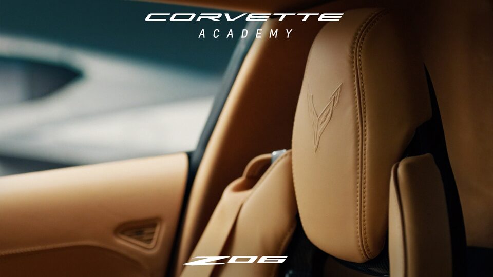 The classic Corvette logo stitched into the 2024 Corvette Z06 headrest.
