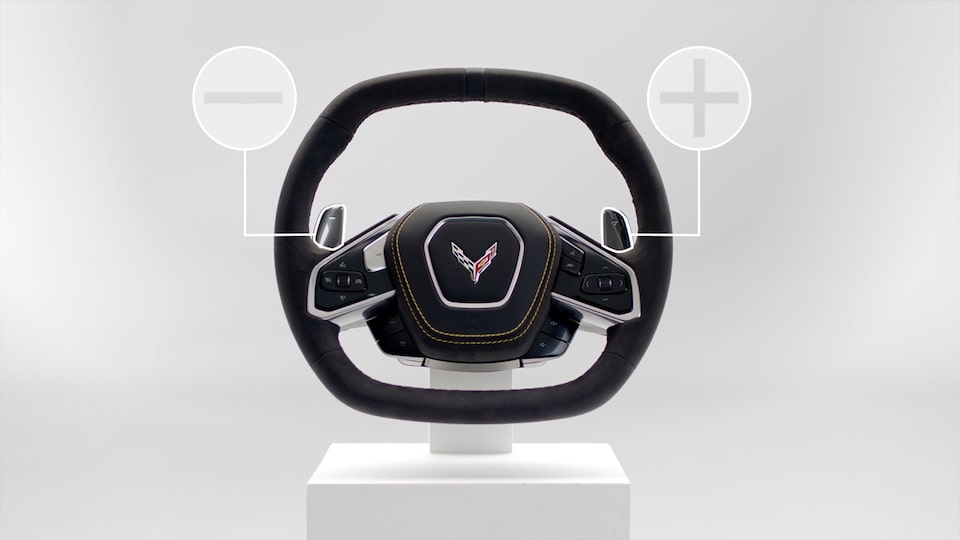 Front View of the Steering Wheel in a showcase video for the 2025 Chevrolet Corvette Stingray.