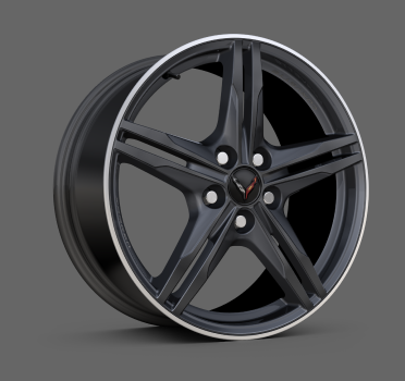 Graphite forged-aluminum wheels used on the 2025 Chevrolet Corvette Stingray.