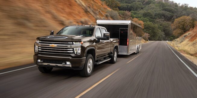 2023 Chevy Silverado HD Towing Trailer on the Open Road