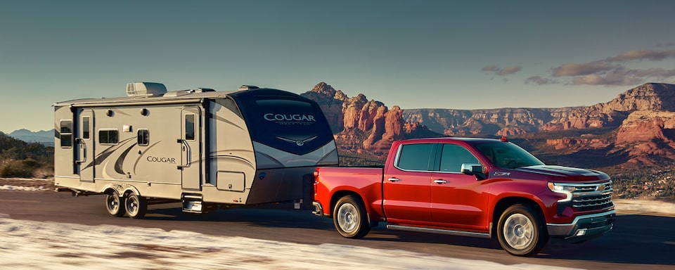 2023 Silverado 1500 towing a travel trailer.