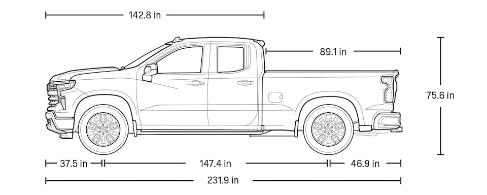 Double Cab dimensions of a Chevrolet Silverado.