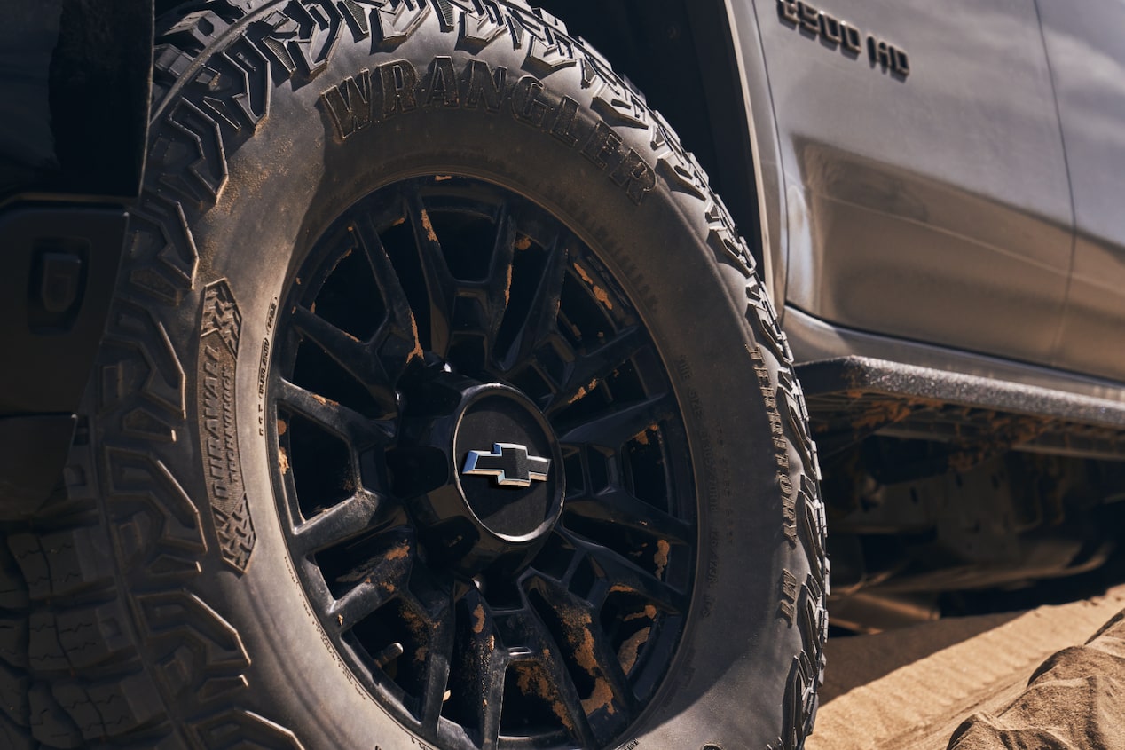 Close-Up view of the Chevrolet Silverado HD ZR2 off-road truck MT Tires.