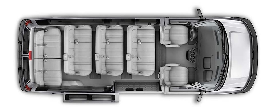 15 Passenger configuration for 2023 Chevrolet Express seating arrangement.