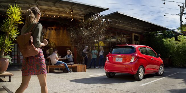 2022 Spark Small Hatchback Car: Small Hatchback Car Parked Rear View.