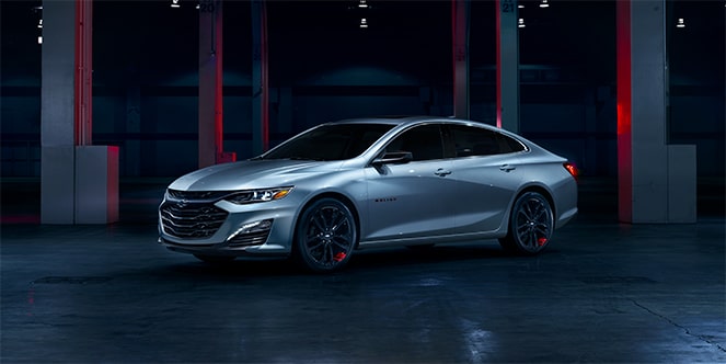 Left profile view of the 2023 Chevrolet Malibu Redline Edition.