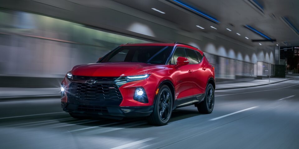 Red Hot 2020 Chevrolet Blazer Driving.