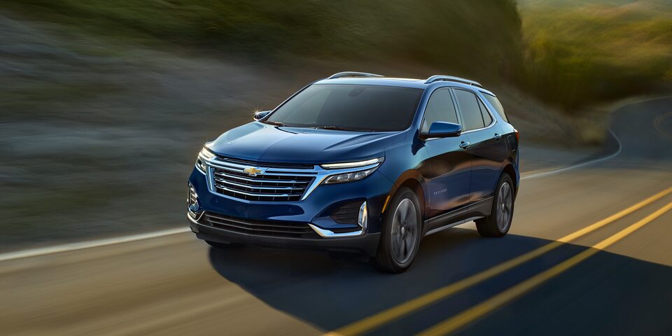 2022 Chevy Equinox Small SUV Driving: Front Three-Quarter View