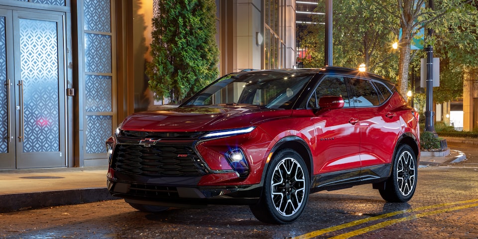 2023 Chevrolet Blazer sporty mid-size SUV parked on the road.