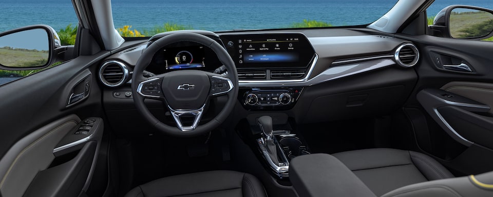 Steering wheel and dashboard of the 2024 Chevrolet Trax.