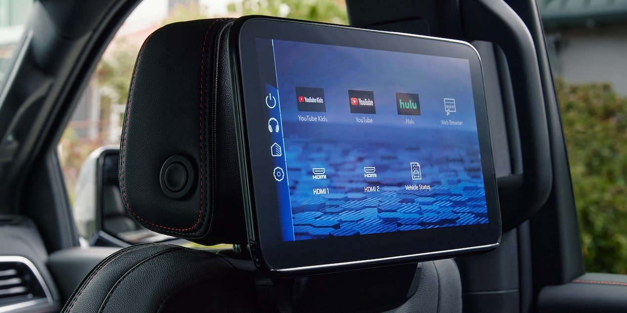 Close-up view of the 2026 Chevrolet Suburban Second Row Entertainment Screen.