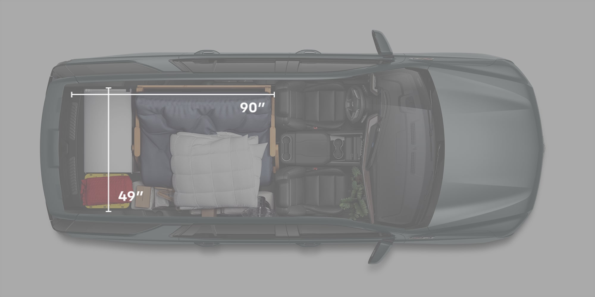 Un diagramme illustrant des dimensions de 90 pouces et de 49 pouces.