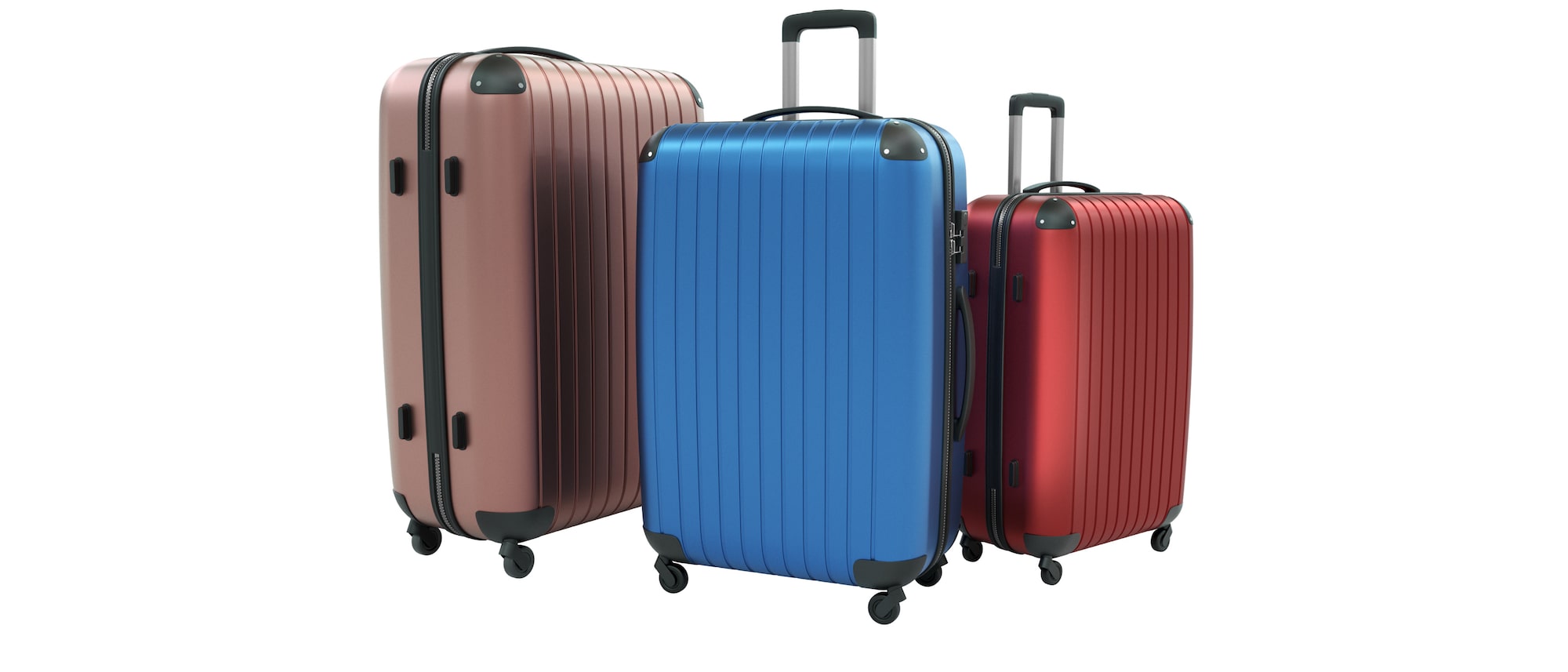 A Pink, Blue, and Red Luggage Next to Each Other.