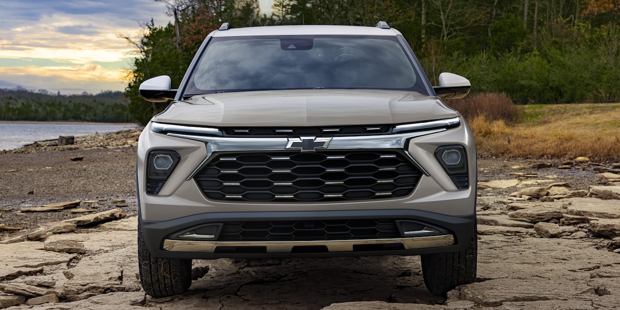 Front view of the 2026 Chevrolet Trailblazer ACTIV trim parked by a shoreline.