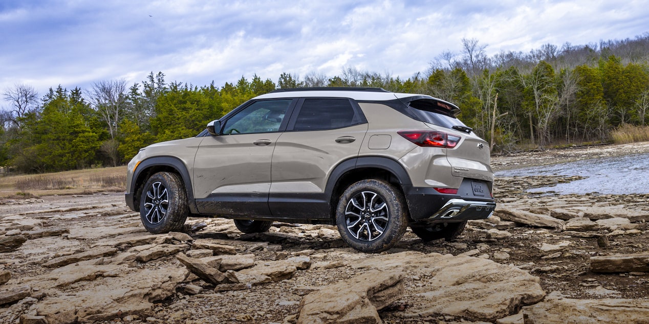 Side view of the 2026 Chevrolet Trailblazer parked alone near a shoreline.