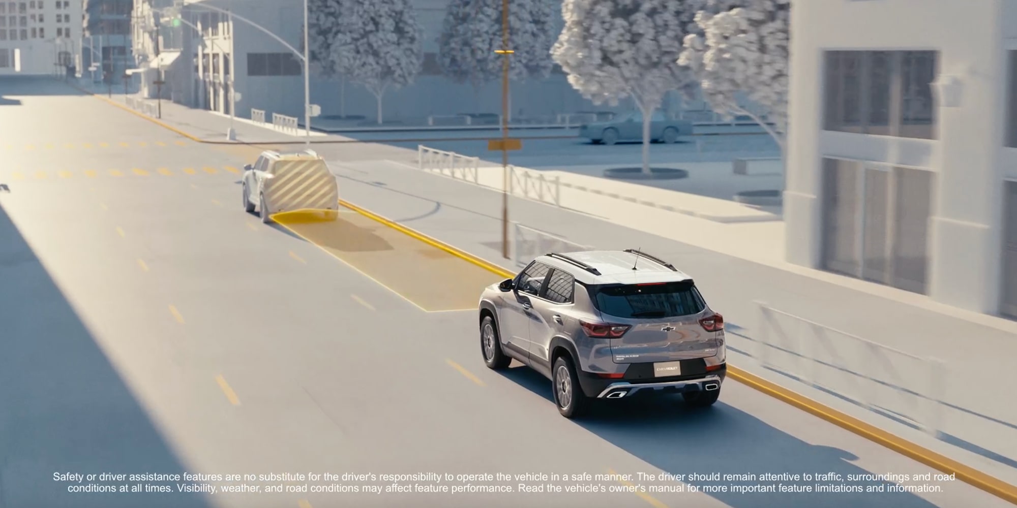 Assistance sécurité Chevrolet : alerte de prévention de collision et freinage d’urgence automatique.