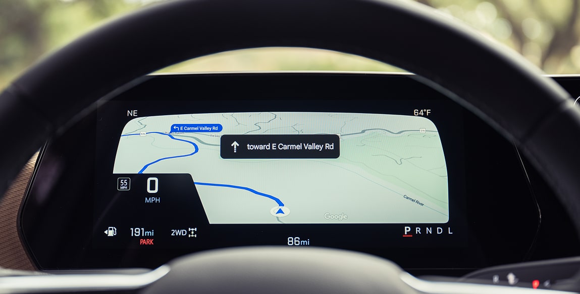 Steering wheel and Dashboard screen of the 2027 Chevrolet Equinox.