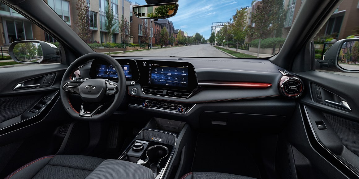 Wide View of the 2027 Chevrolet Equinox Front Row Interior and Dashboard.