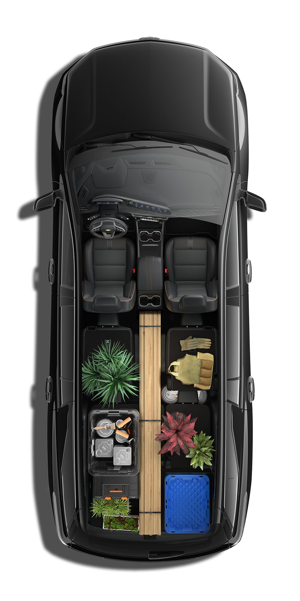 Équipement domestique entreposé à l’intérieur de la Chevrolet Traverse 2027.
