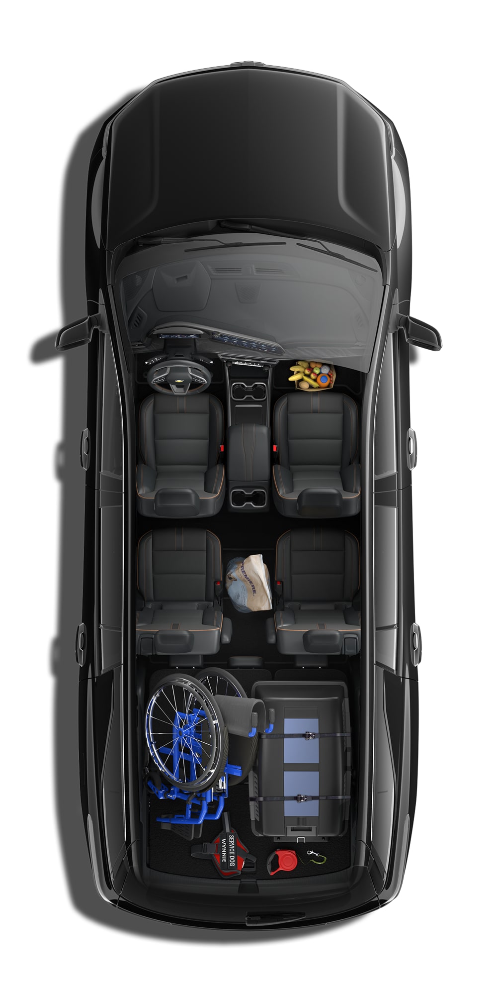L’équipement lié à la mobilité est entreposé à l’intérieur de la Chevrolet Traverse 2027.