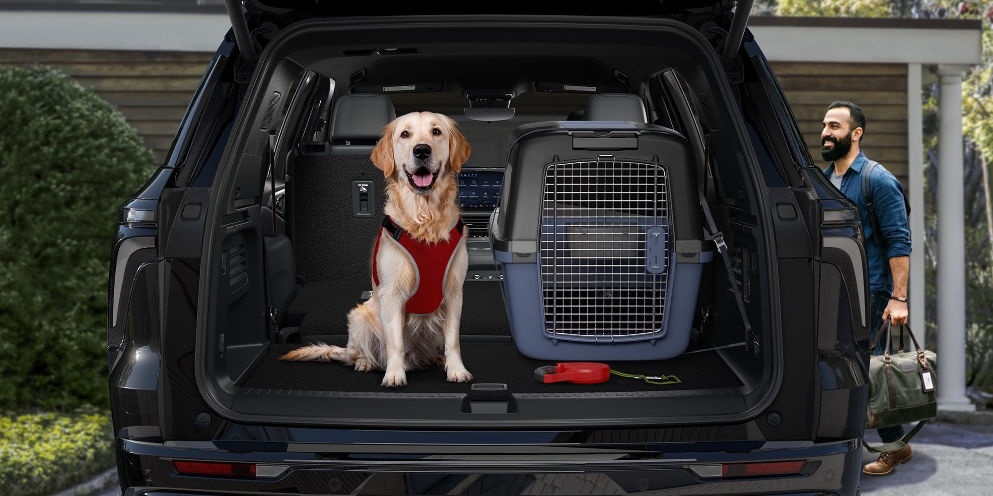 Un équipement lié aux chiens et aux animaux de compagnie est rangé à l’intérieur de la Chevrolet Traverse 2027.