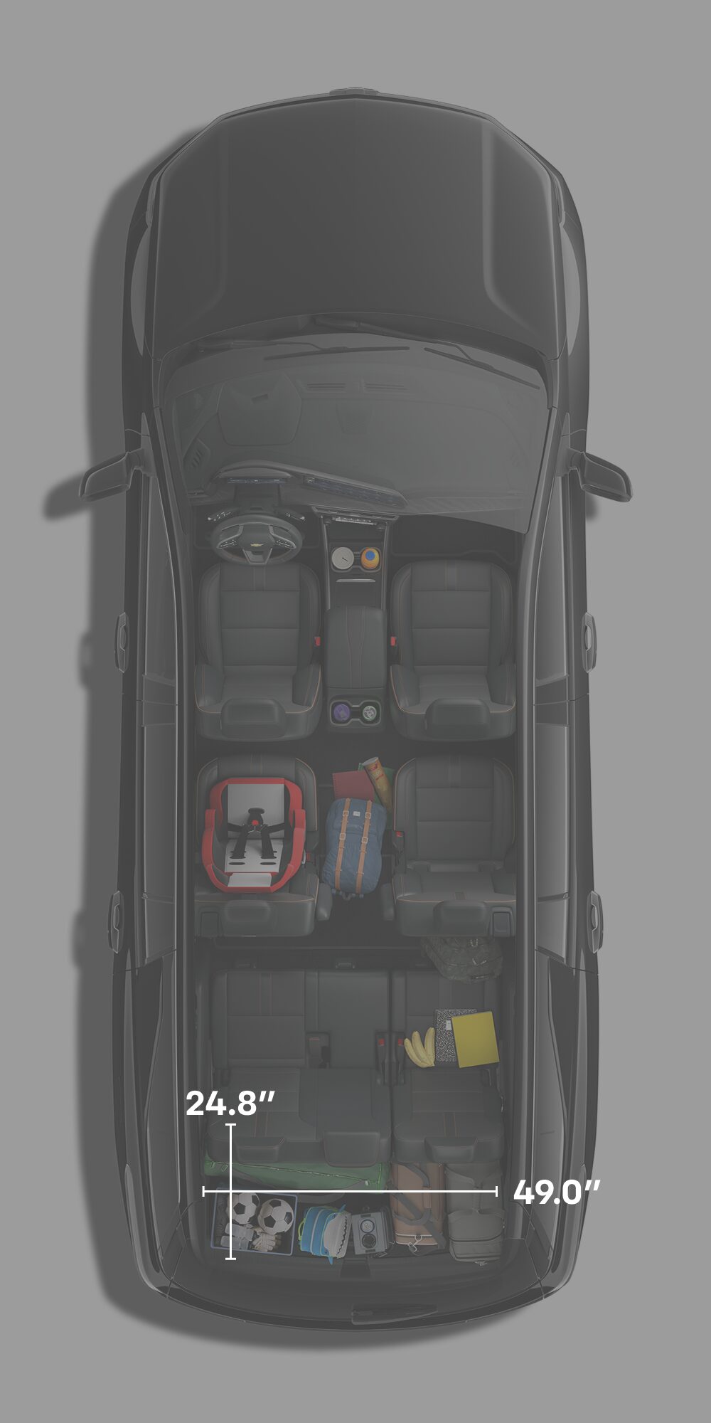 School-related equipment being stored inside the 2027 Chevrolet Traverse with an overlay.