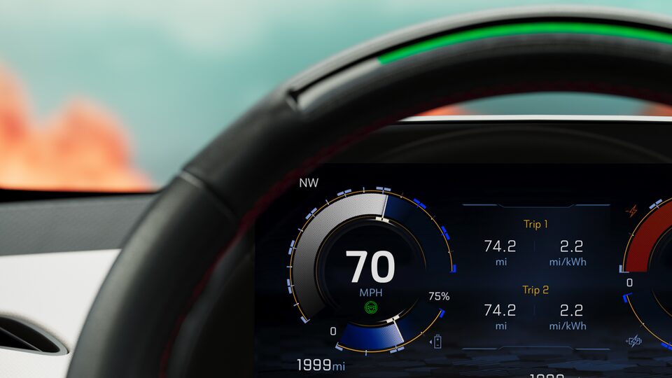 Silverado EV dashboard and steering wheel.