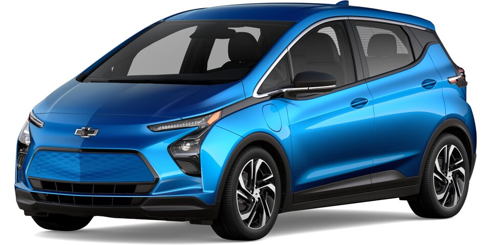 Bolt EV 2023 en bleu vif métallisé.