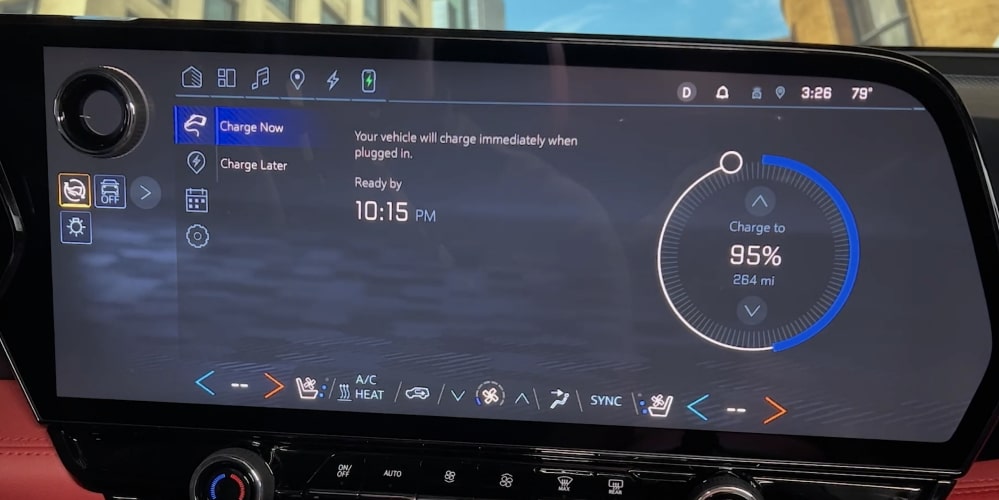 Charging-related information being displayed in the infotainment screen of the Chevrolet Blazer EV.
