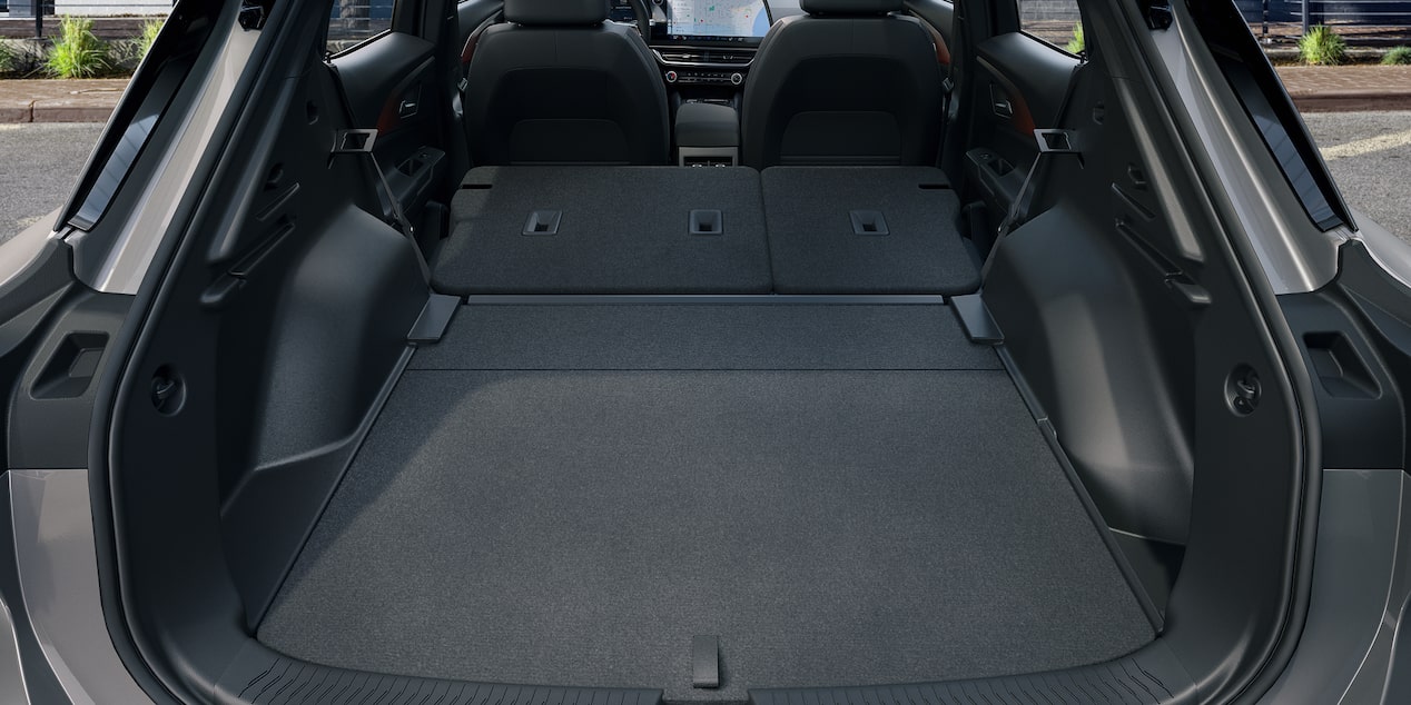 Second Row Folded Down in the Trunk of the 2026 Chevrolet Equinox EV.