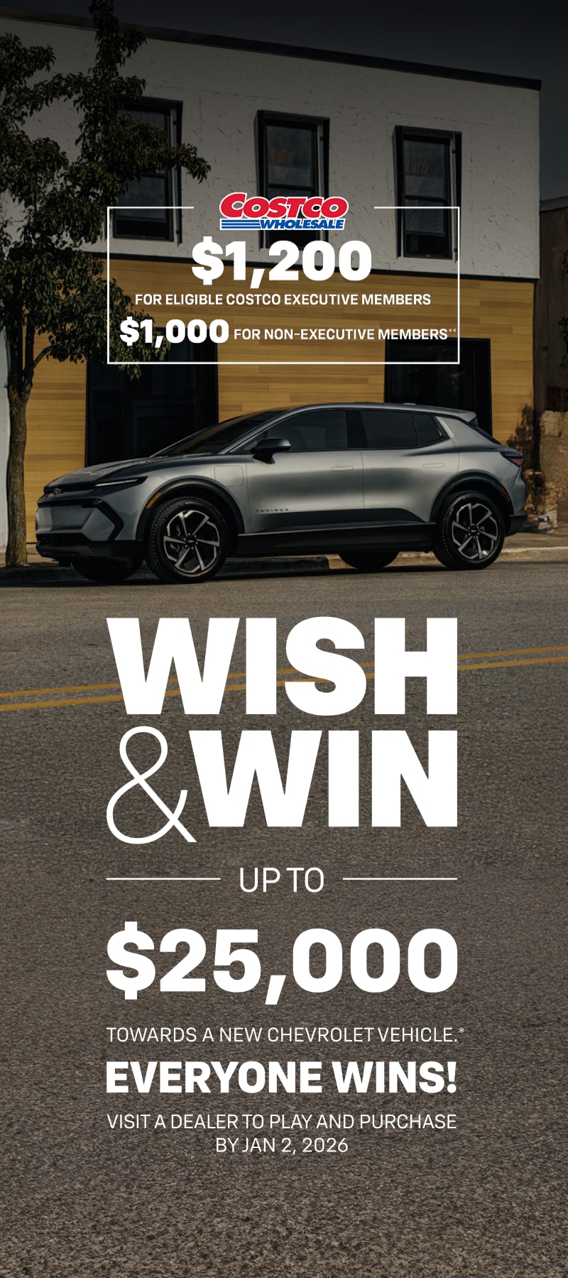 2026 Chevrolet Equinox EV side profile parked in front of a storefront