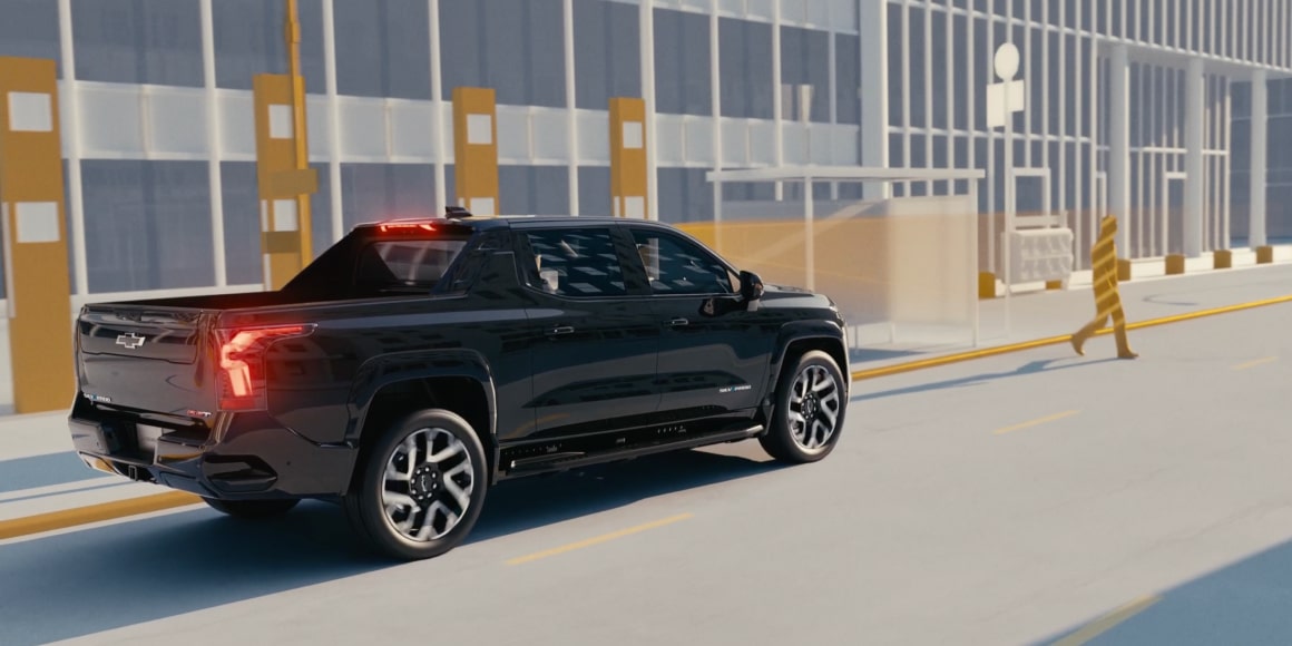 Demonstration of the Front Pedestrian Braking feature of the 2026 Chevrolet Silverado EV.