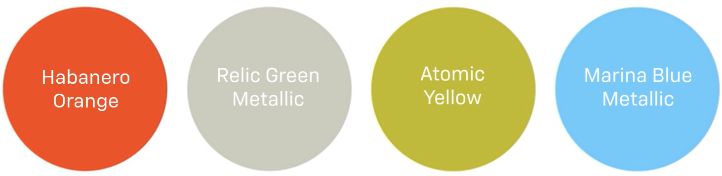 A Grid of Four Color Swatches for the 2027 Chevrolet Bolt, From Left to Right.