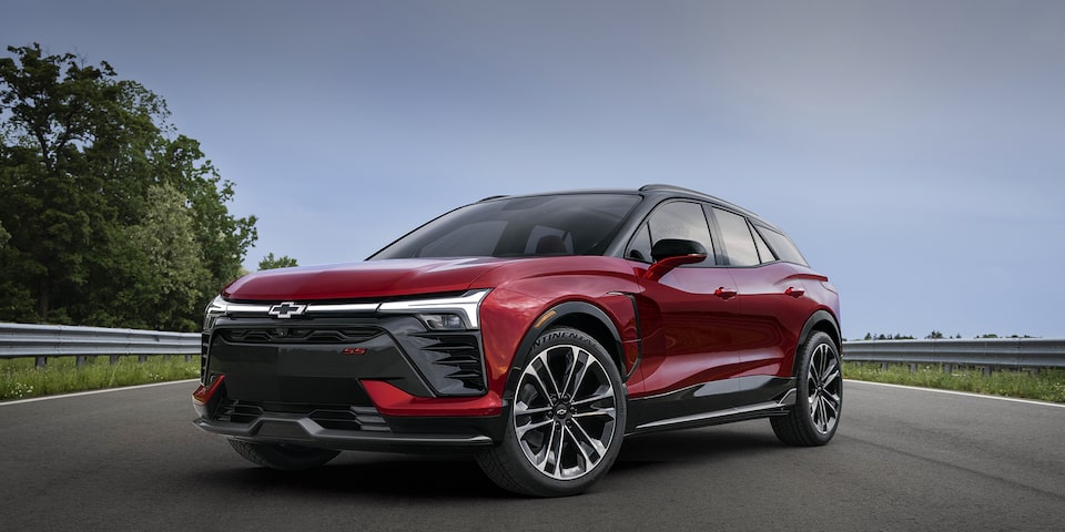 Exterior front driver side view of the 2024 Blazer EV.