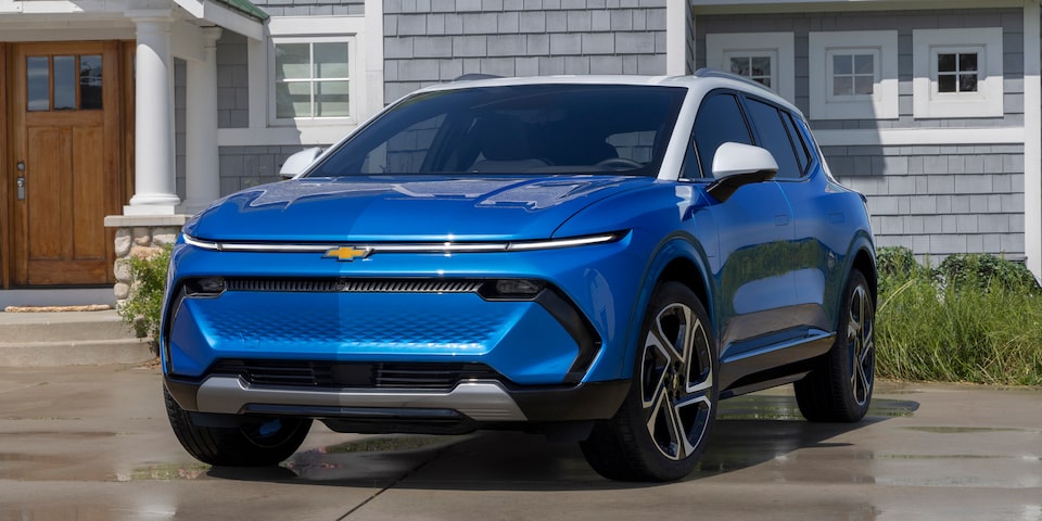 2024 Equinox EV Front 3/4 Shot Parked in Driveway
