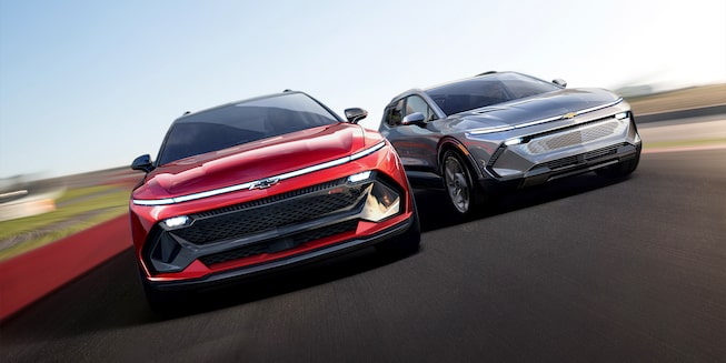 Future EV: Equinox driving side-by-side on the road.