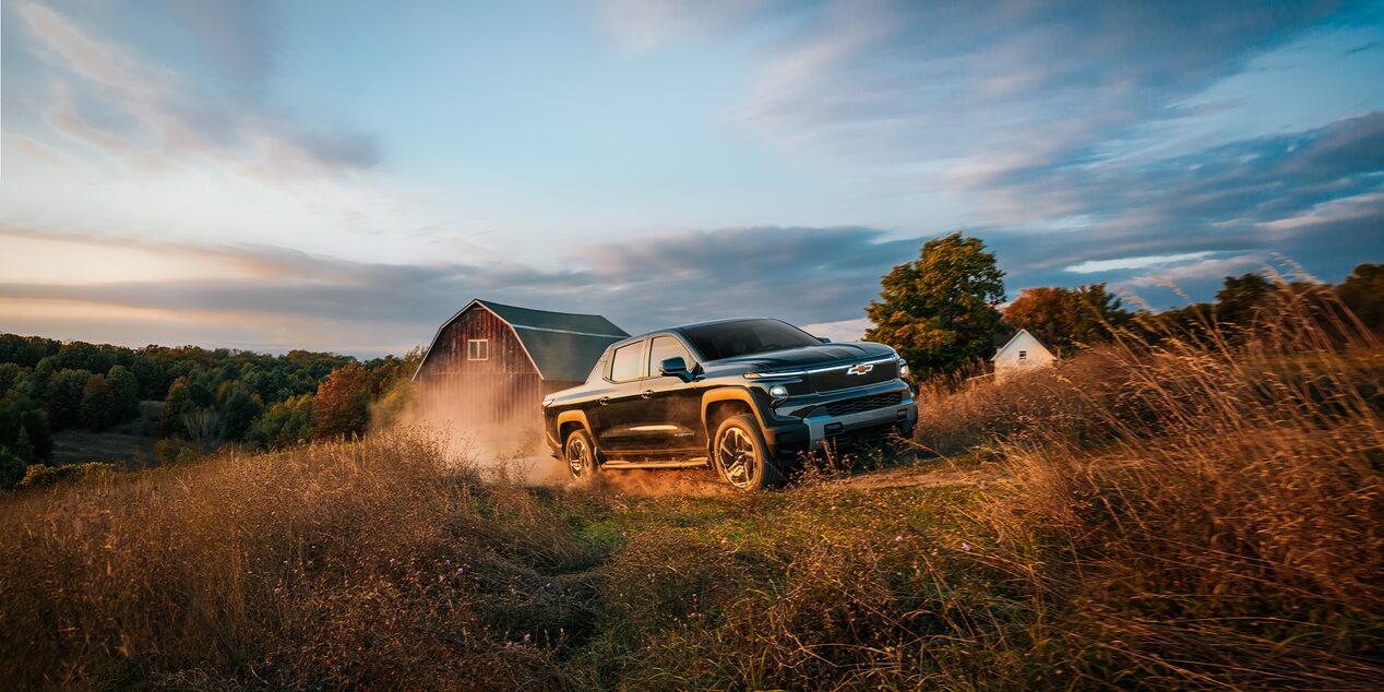 A Black Chevrolet Silverado EV LT.