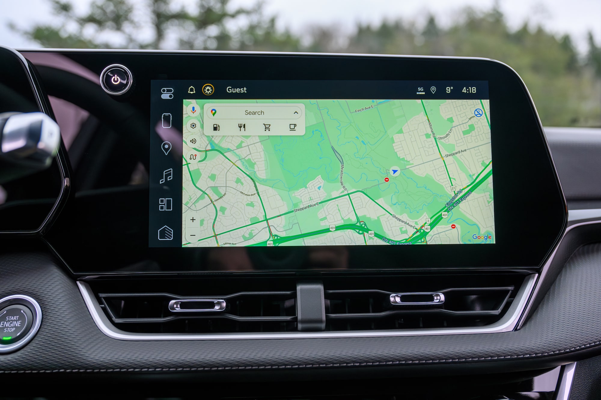 Close up view of Google Maps being displayed in the infotainment screen of the Chevrolet Silverado EV.