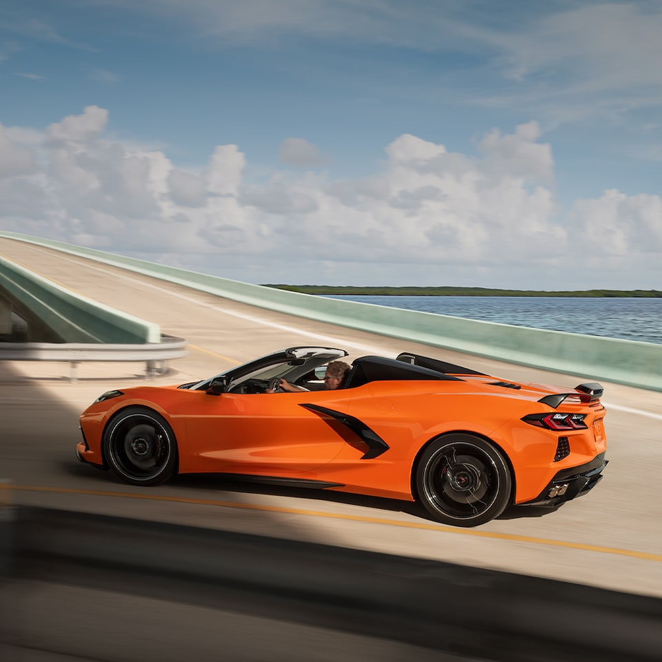 2023 Chevrolet Corvette Z06 driving through an overpass.