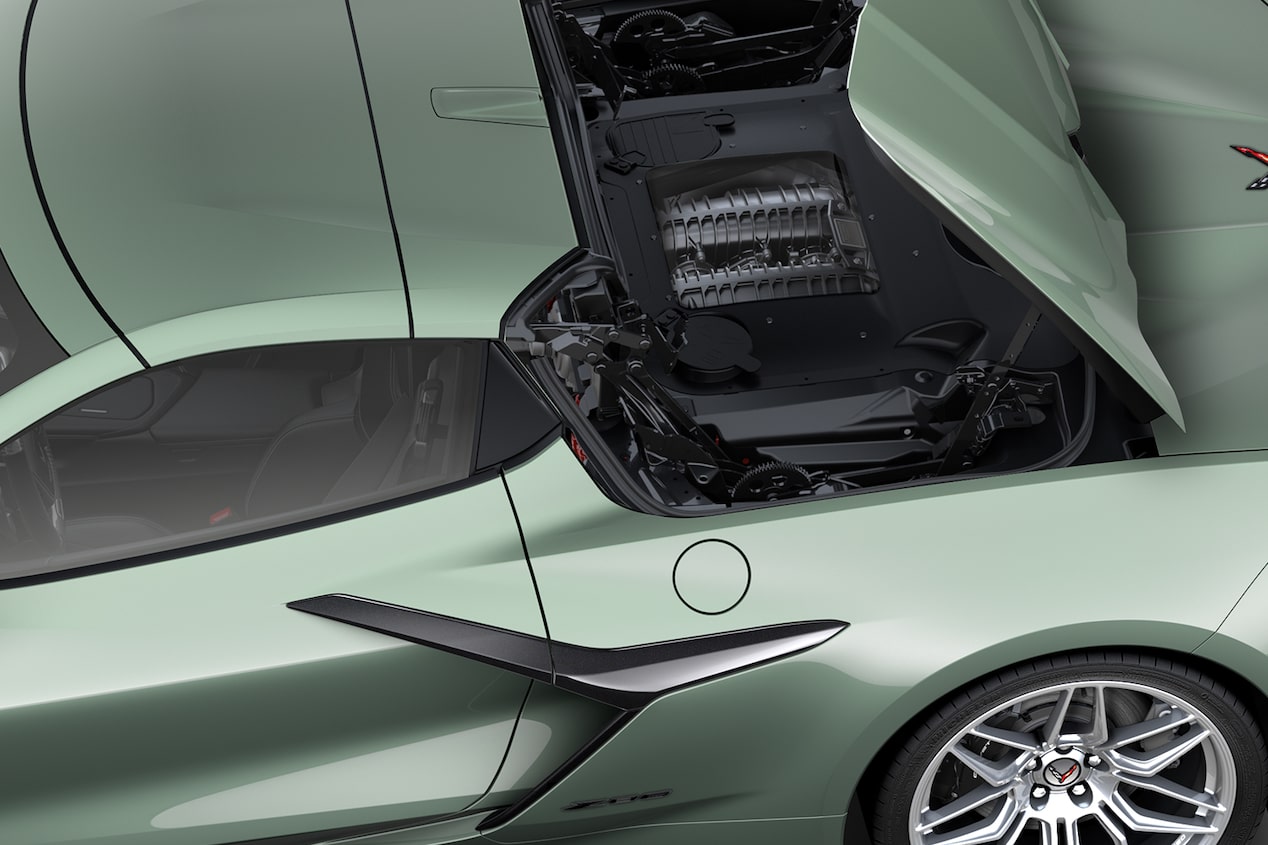 An aerial angle of the powerful mid-Engine of the Corvette Z06.